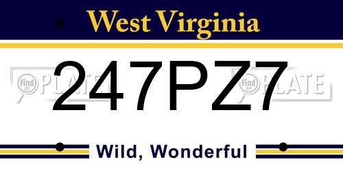 247PZ7 West Virginia License Plate