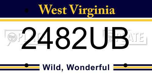 2482UB West Virginia License Plate