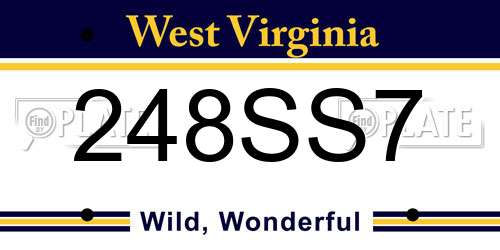 248SS7 West Virginia License Plate