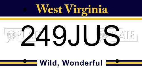 249JUS West Virginia License Plate