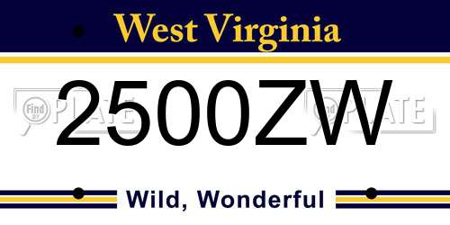 2500ZW West Virginia License Plate