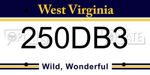 250DB3 West Virginia License Plate