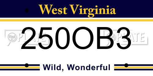 250OB3 West Virginia License Plate
