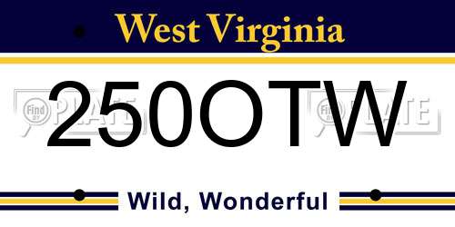 250OTW West Virginia License Plate