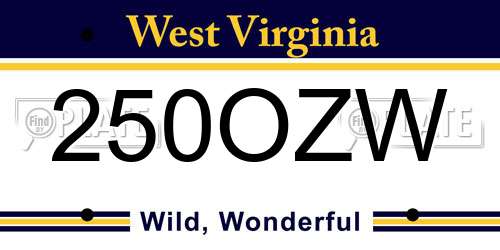250OZW West Virginia License Plate