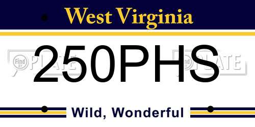 250PHS West Virginia License Plate
