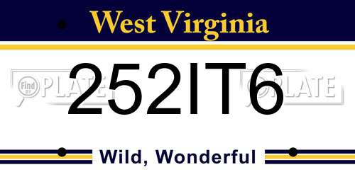 252IT6 West Virginia License Plate