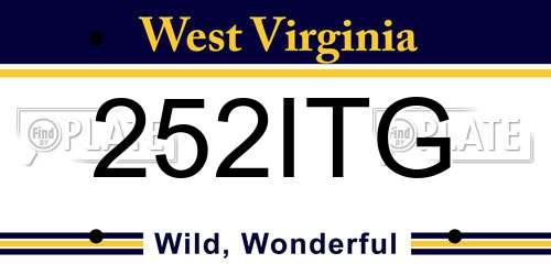252ITG West Virginia License Plate