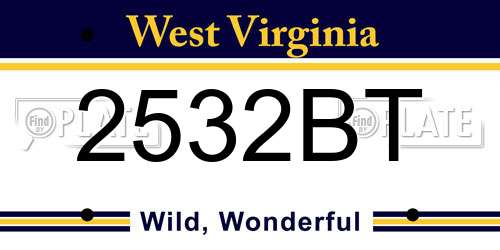 2532BT West Virginia License Plate