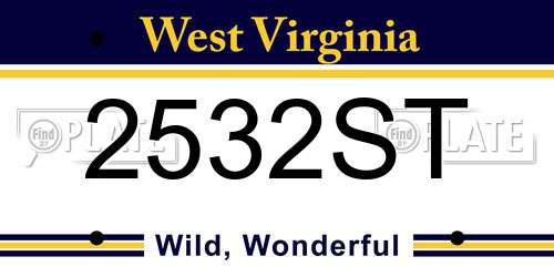 2532ST West Virginia License Plate