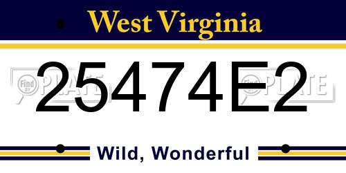 25474E2 West Virginia License Plate