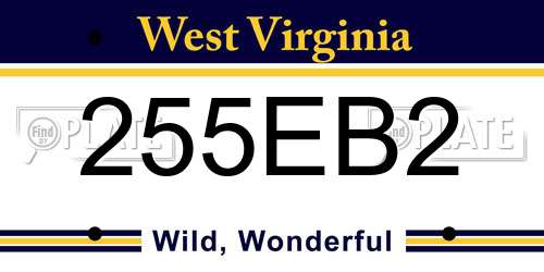 255EB2 West Virginia License Plate
