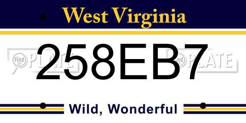 258EB7 West Virginia License Plate