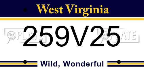 259V25 West Virginia License Plate