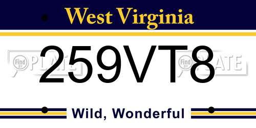 259VT8 West Virginia License Plate