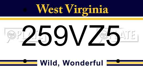 259VZ5 West Virginia License Plate