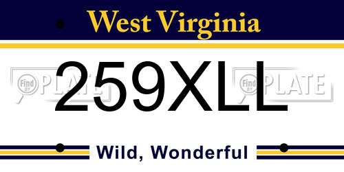 259XLL West Virginia License Plate