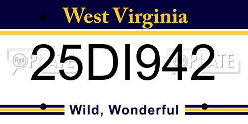 25DI942 West Virginia License Plate