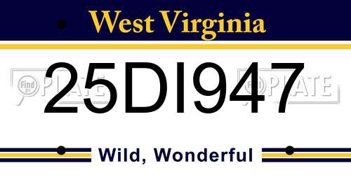 25DI947 West Virginia License Plate