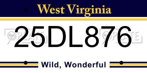 25DL876 West Virginia License Plate