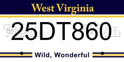 25DT860 West Virginia License Plate