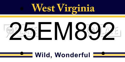 25EM892 West Virginia License Plate