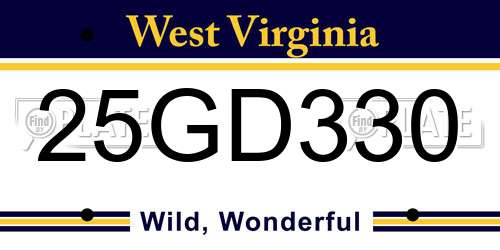 25GD330 West Virginia License Plate