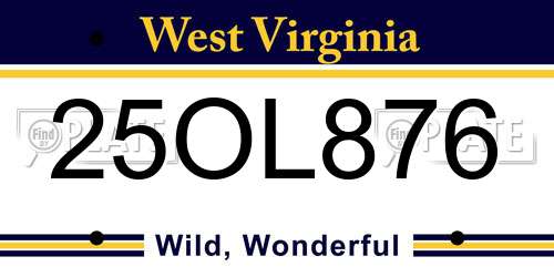 25OL876 West Virginia License Plate