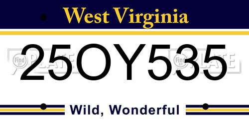 25OY535 West Virginia License Plate