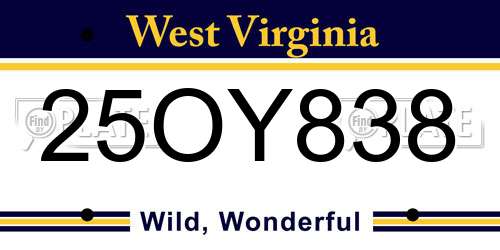 25OY838 West Virginia License Plate