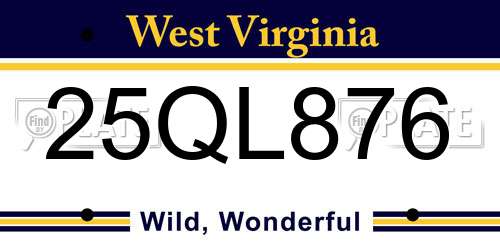 25QL876 West Virginia License Plate