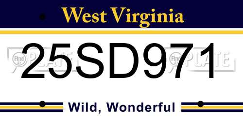 25SD971 West Virginia License Plate