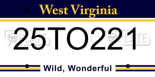 25TO221 West Virginia License Plate