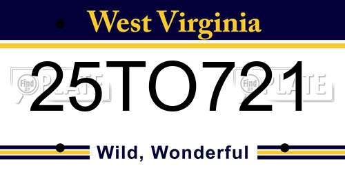 25TO721 West Virginia License Plate