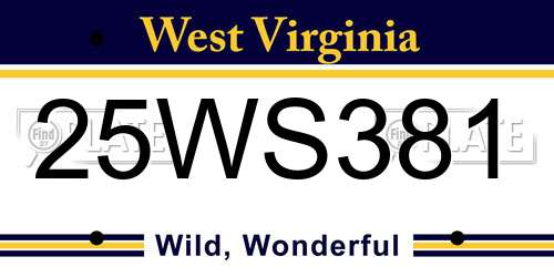25WS381 West Virginia License Plate