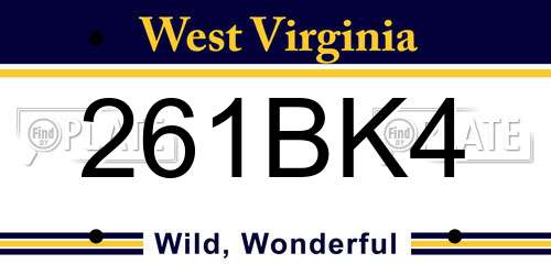 261BK4 West Virginia License Plate