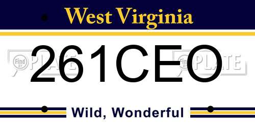 261CEO West Virginia License Plate