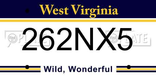 262NX5 West Virginia License Plate