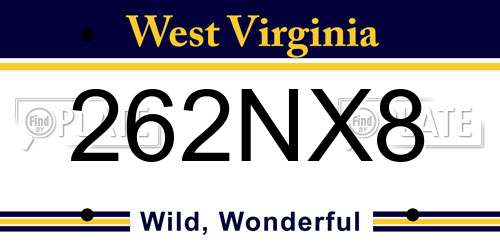 262NX8 West Virginia License Plate