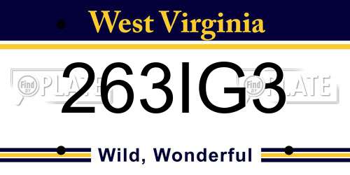 263IG3 West Virginia License Plate