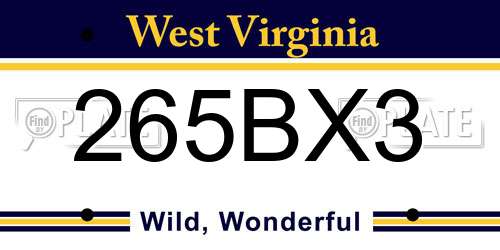 265BX3 West Virginia License Plate