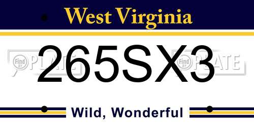 265SX3 West Virginia License Plate