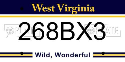 268BX3 West Virginia License Plate