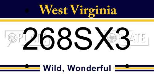 268SX3 West Virginia License Plate