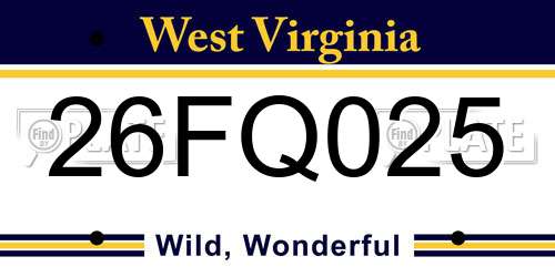 26FQ025 West Virginia License Plate
