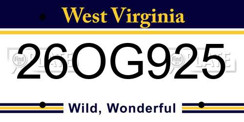 26OG925 West Virginia License Plate