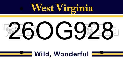 26OG928 West Virginia License Plate