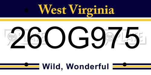 26OG975 West Virginia License Plate