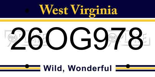 26OG978 West Virginia License Plate
