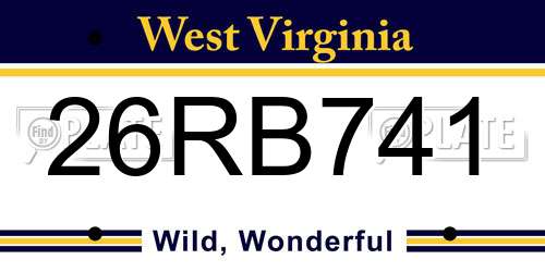 26RB741 West Virginia License Plate